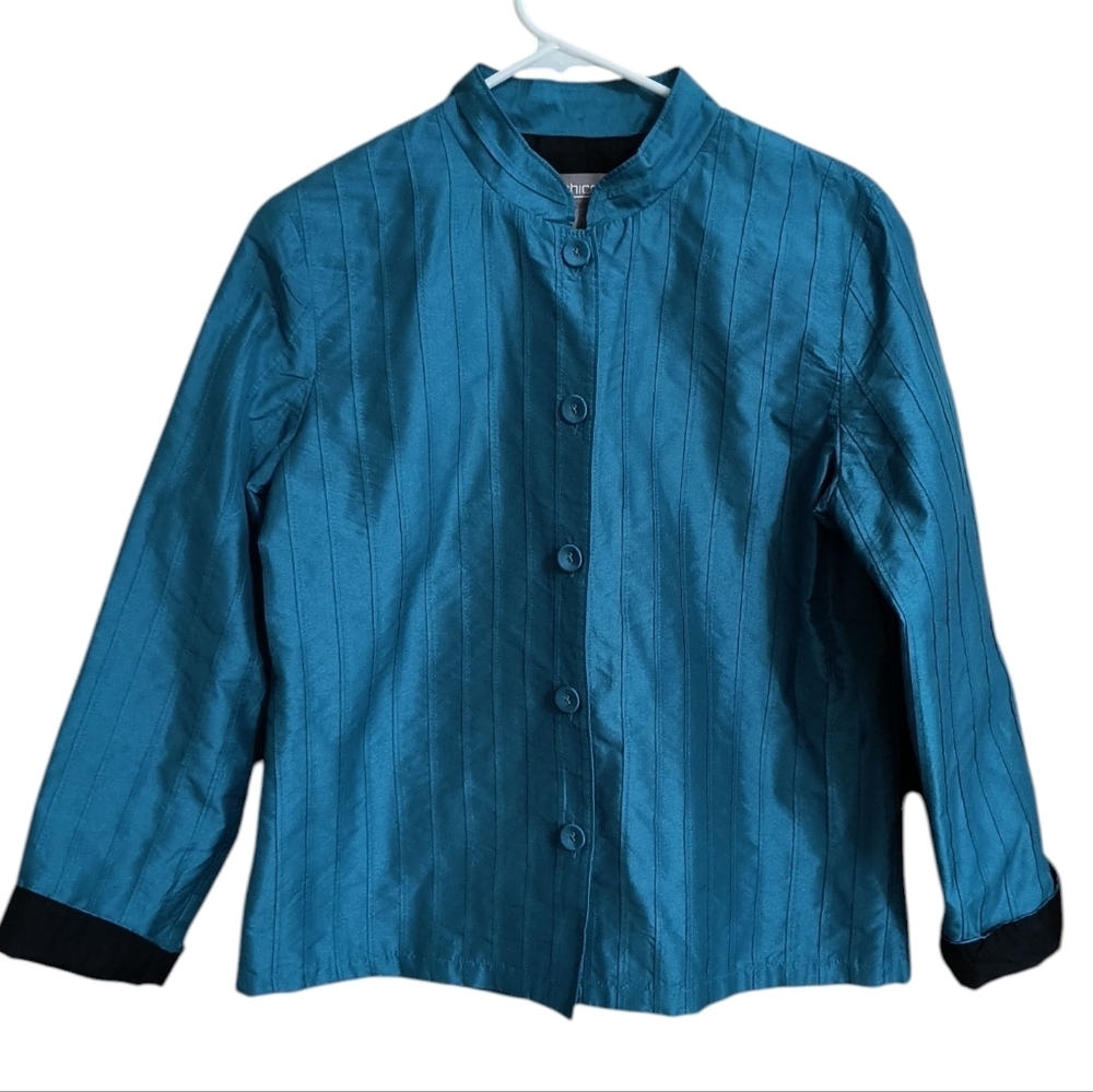 Chico's Teal Mock Neck Thin Lined Button-Up Jacket/ Blazer Size 1 (US 8)